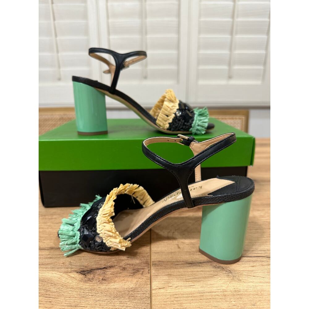 Kate Spade Bora Bora Heel Black Natural Mint Crochet Raffia Size 5 NIB Vacation - Picture 9 of 16